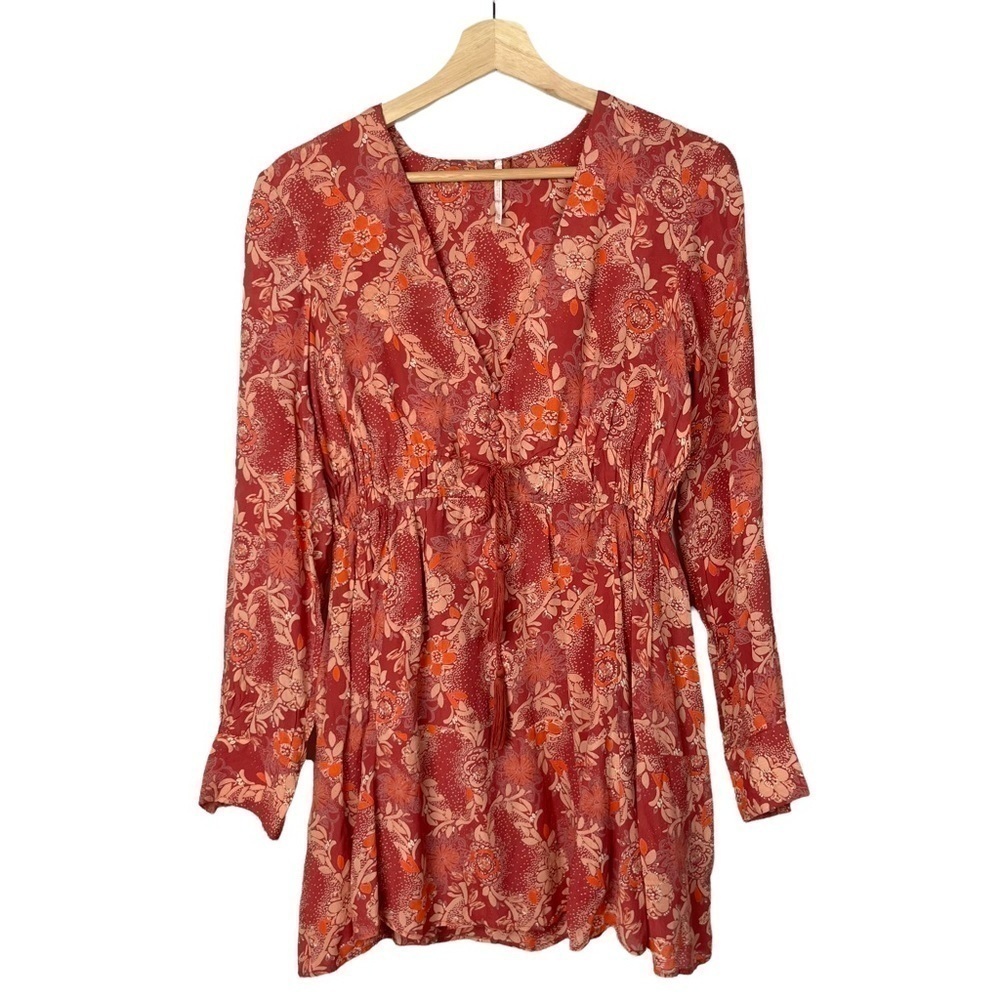 Free People Stealing Fire Red Combo Floral Mini‎ Dress XS